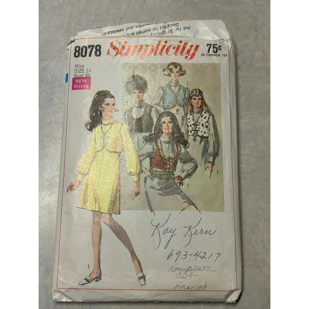Vintage 60's Simplicity Pattern #8078‎ Misses A-Line Dress with Bolero Size 14